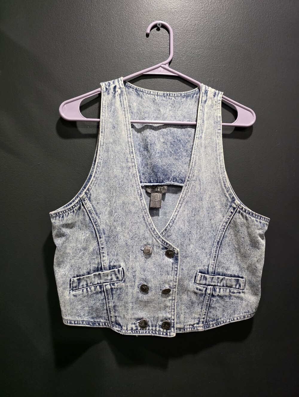 Vintage 80s 90s Acid Wash Denim Vest Double-breast Sz M Cotton Gitano